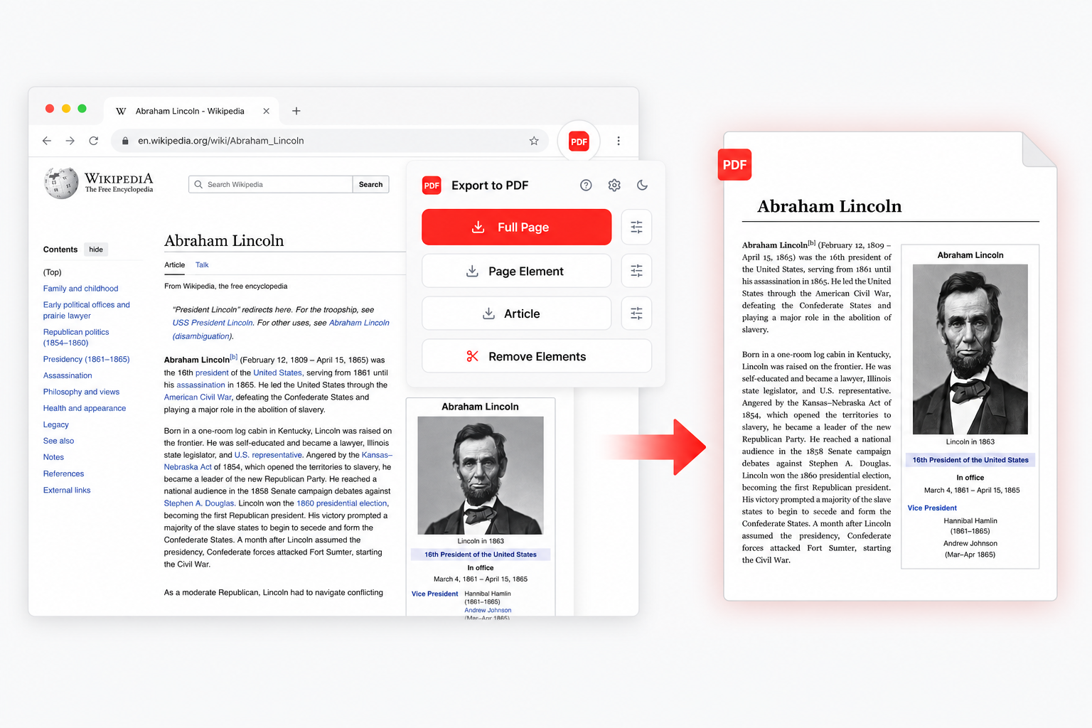Page to PDF Chrome extension converting a web page to a clean vector PDF